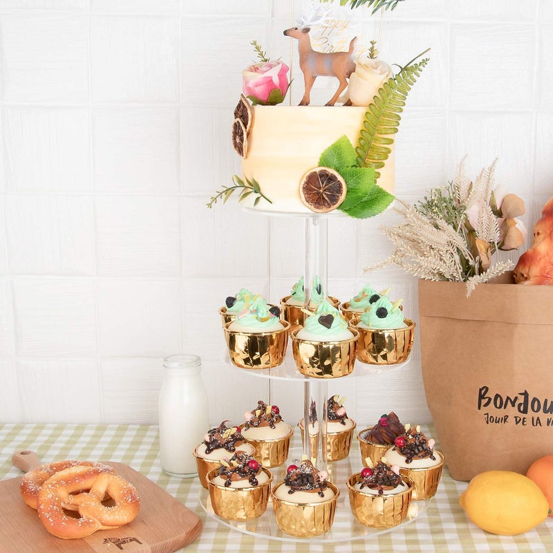 YestBuy 3 Tier Round Cupcake Stand, Acrylic Cake stand, Cupcake Tower Stand, Premium Cupcake Holder For 23 Cupcakes, Display for Pastry Wedding Birthday Party (4.7" between 2 layers) - Image 2
