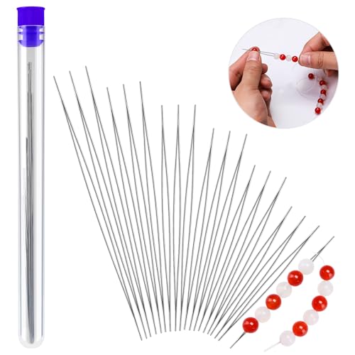 UOOU 18 Pcs collapsible Big Eye Seed Beads Needles Set with Bottle - Image 1