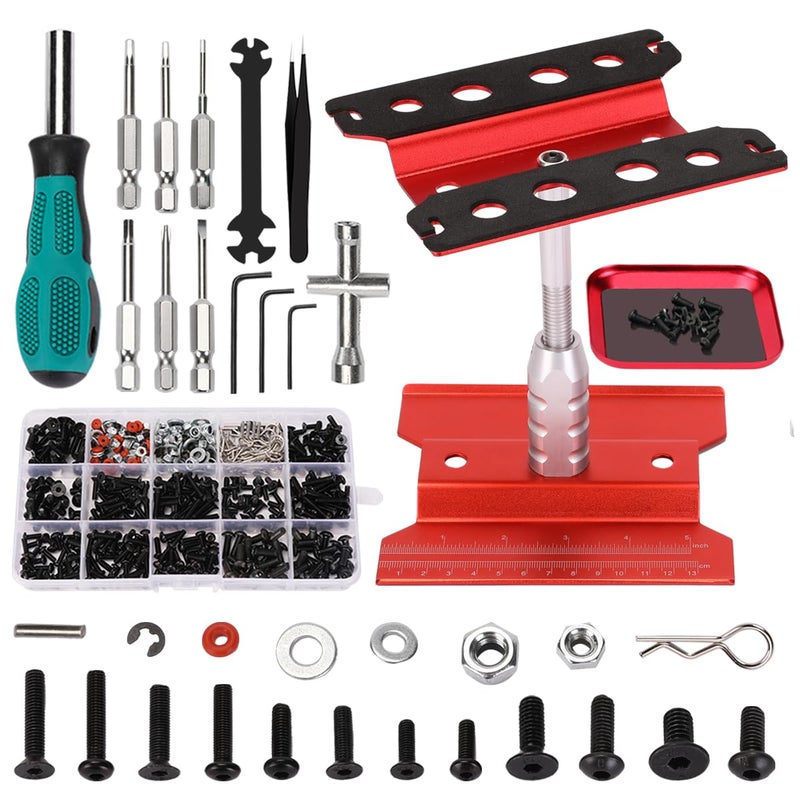 Kimapeso RC Car Repair Work Stand 532 PCS RC Repair Screws Set Kit 360 Degree Rotation RC Repair Station Screwdrivers Screws Pallet Kit for 18 110 112 116 118 RC Crawler Truck Buggy - Image 3
