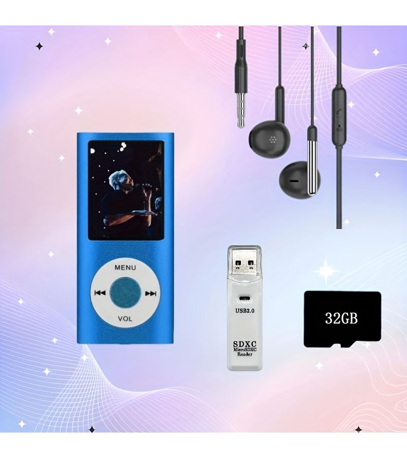 مشغل MP3 جديد مزود ببطاقة ذاكرة سعة 32 جيجابايت، سماعات أذن، قارئ بطاقات، يدعم سماعات رأس سلكية، التحكم في مستوى الصوت، مشغل موسيقى أخضر محمول - Image 1