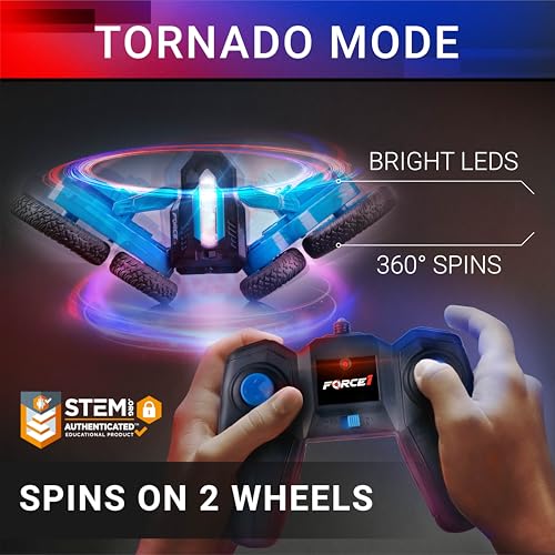 Force1 Tornado Blue LED Remote Control Car for Kids- Double Sided Driving Fast RC Cars 360 Flips, Outdoor 4WD Off Road Stunt RC Car, All Terrain Tires, RC Crawler Rechargeable Battery, 2.4GHz Remote - Image 2