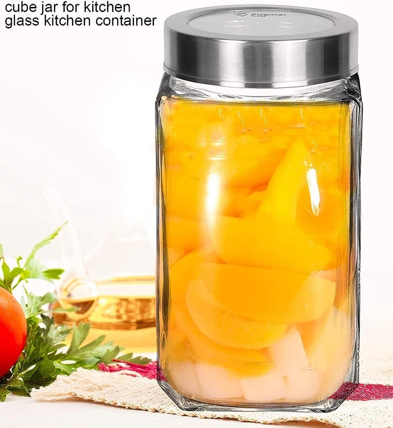 Vency Glass Square Shape Transparent Glass Jars & Containers for Kitchen Pantry, Snacks, Masala, Pickles, Dry Fruits, Coffee Beans Storage with Black Color Plastic Lid (Set Of 6) (1000ml Steel Cap) - Image 5