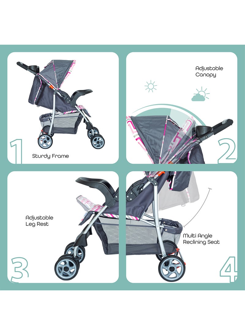 Moon Trek - One Fold Stroller - Pink - Image 2