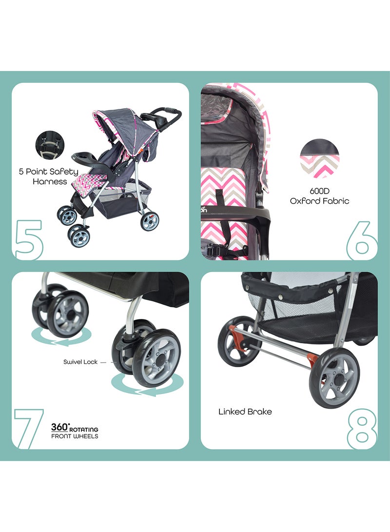 Moon Trek - One Fold Stroller - Pink - Image 3