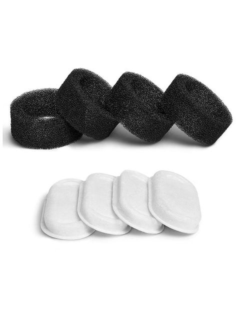 8 Packs Cat Water Fountain Filter, 4 Piece Activated Carbon Filter and Replacement Foam Sponge 4 Pieces, Multiple Filtration of Small Impurities and Fine Hair, Non Woven Fabric Cotton PP Resin