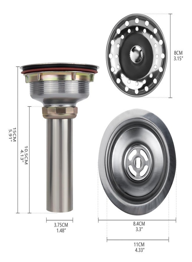 Uni-Green Kitchen Sink Drain Kit for Standard 3-1/2 inch Drain - Fit 1-1/2 inch Pipe - Stainless Steel Basket with Knob - Rubber Stopper Bottom - 3.5" Kitchen Sink Drain Strainer Replacement Kit - Image 5