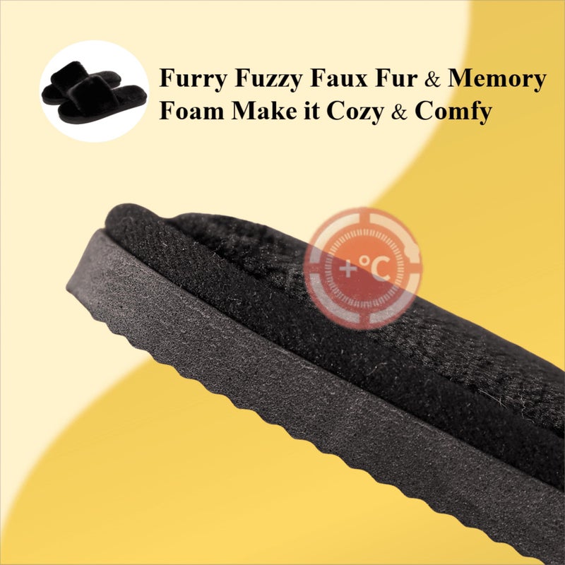 Crazy Lady Women's Fuzzy Fluffy House Slippers Cozy Cute Open Toe Memory Foam Breathable Indoor Outdoor Anti-slip Sandals(PMBlack38) - Image 4