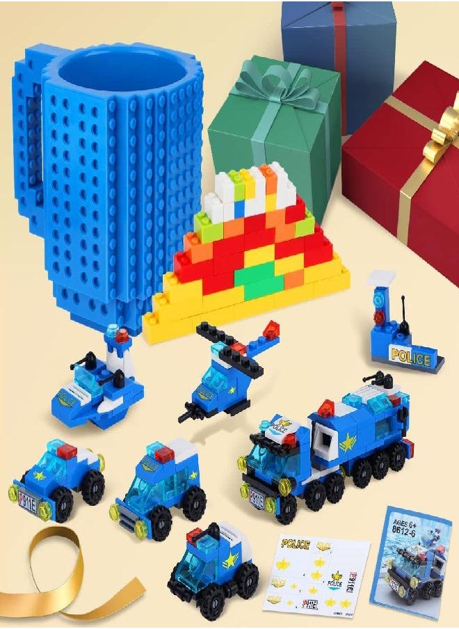Mimax Build-on Brick Mug with 180+ Pieces Building Blocks Toys Set for Kids Birthday (Blue-Upgrade)  - Image 2