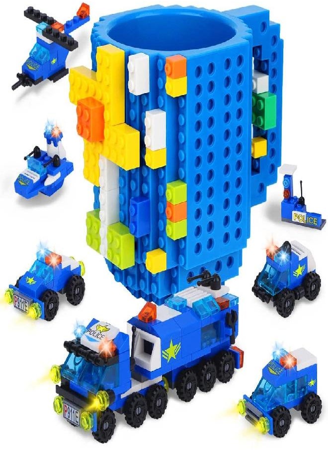 Mimax Build-on Brick Mug with 180+ Pieces Building Blocks Toys Set for Kids Birthday (Blue-Upgrade)  - Image 3