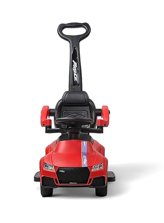 البدر سيارة البدر 3 في 1 للأطفال، سيارة ركوب للأطفال مزودة بالموسيقى والأضواء، سيارة ركوب للأطفال مع شريط أمان ومقبض دفع، سيارة ركوب بالدفع للأطفال من عمر 1 إلى 3 سنوات، سيارة ميجا ديلوكس، أحمر - Image 2