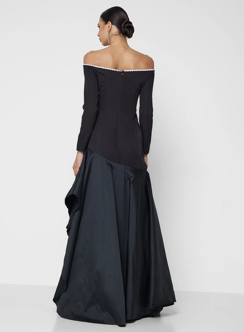 نمشي x Contrast Toned Bandeau Evening Dress