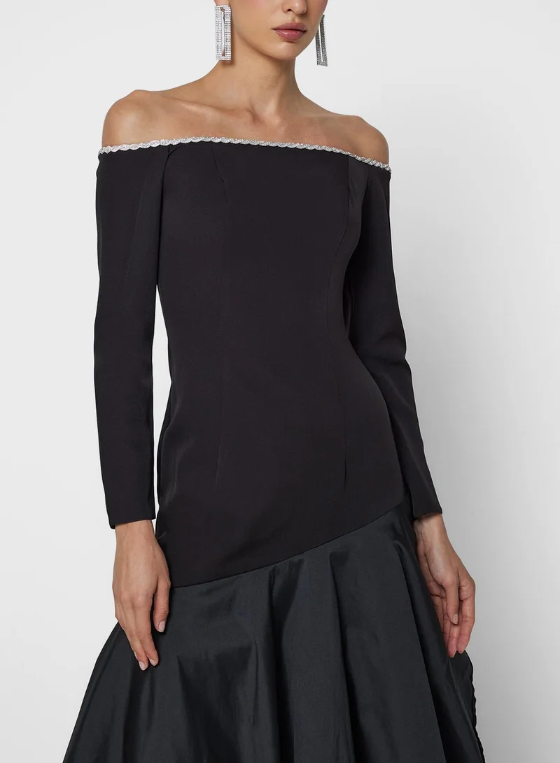 Namshi x  Contrast Toned Bandeau Evening Dress for Women | Best Price UAE