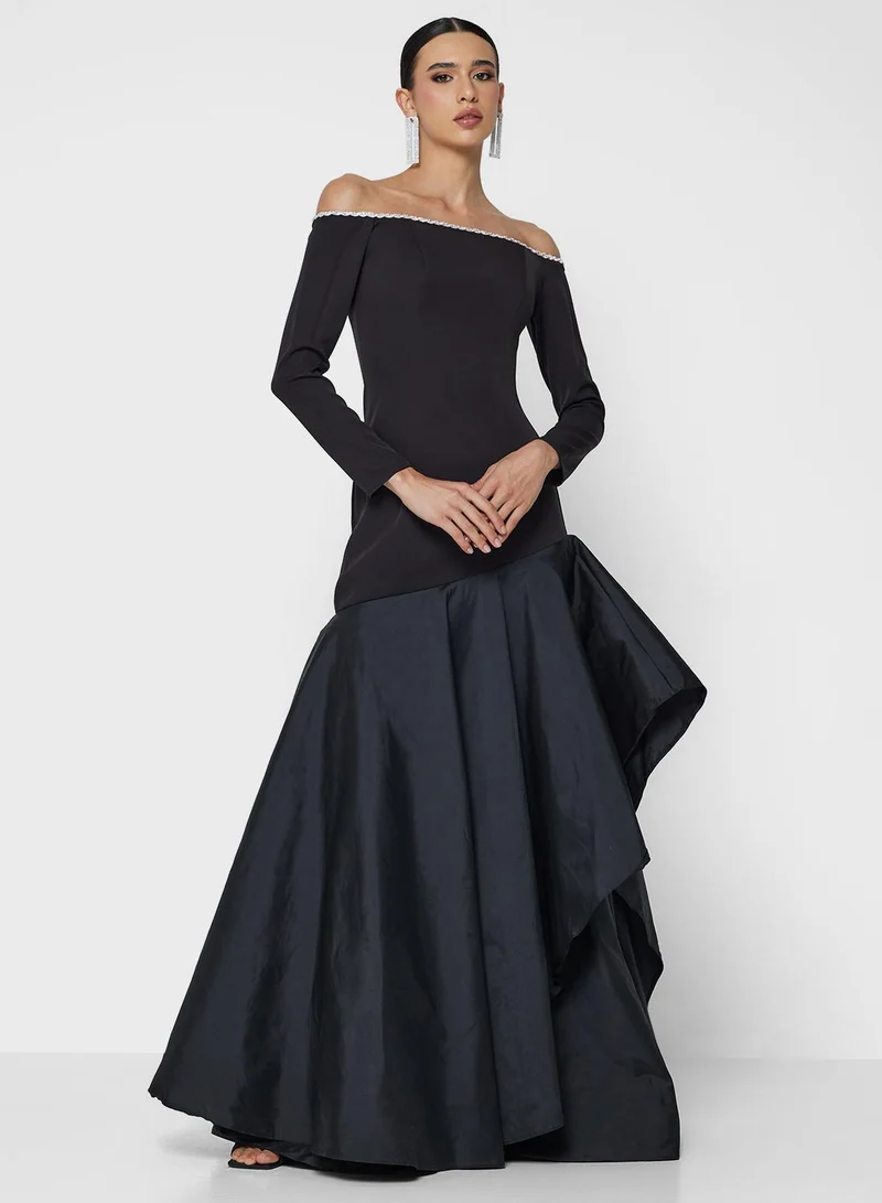 Contrast Toned Bandeau Evening Dress