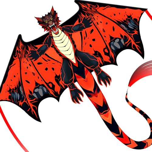 SGftre Red Evil Dragon Kite for Kids Adults Easy to FlySingle Line String with Tail for Beach Flying KitesKite for Outdoor Activities Family Parties and Beach Games Red Evil Dragon - Image 1