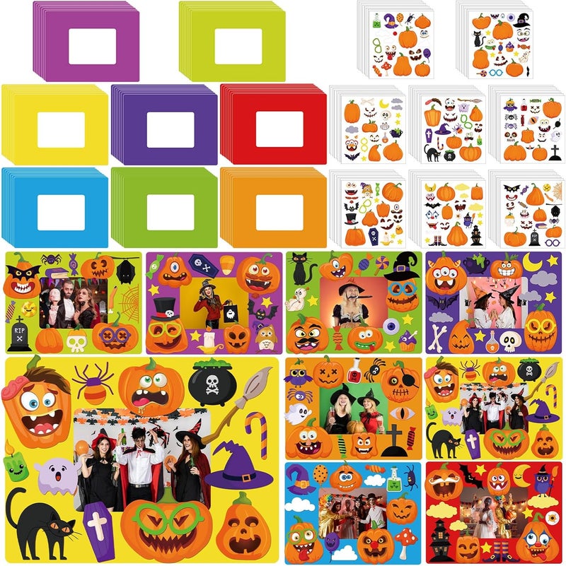 Qunclay 96 Pcs Halloween Picture Frame Craft Pumpkin Make a Face Stickers Picture Frames DIY Photo Frame Craft Classroom Home Game Activities Holiday Gift - Image 1