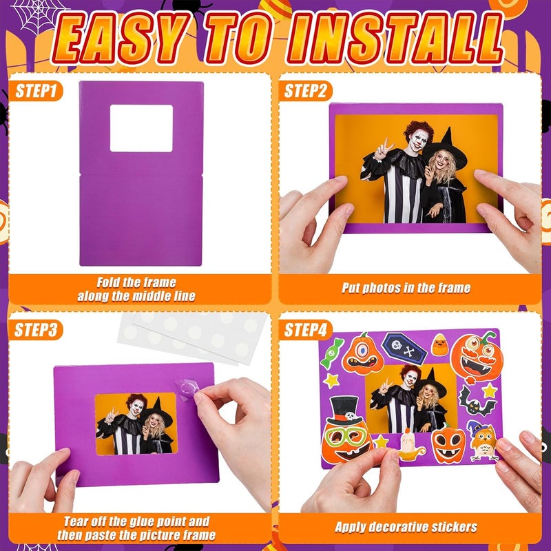 Qunclay 96 Pcs Halloween Picture Frame Craft Pumpkin Make a Face Stickers Picture Frames DIY Photo Frame Craft Classroom Home Game Activities Holiday Gift - Image 4