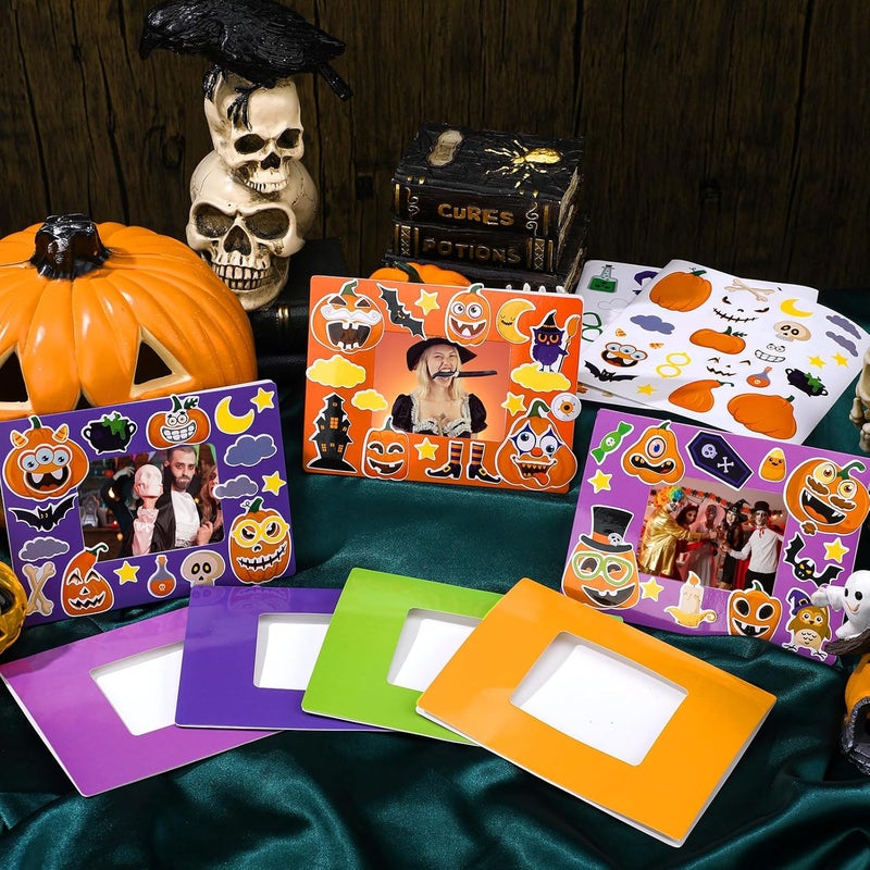 Qunclay 96 Pcs Halloween Picture Frame Craft Pumpkin Make a Face Stickers Picture Frames DIY Photo Frame Craft Classroom Home Game Activities Holiday Gift - Image 2