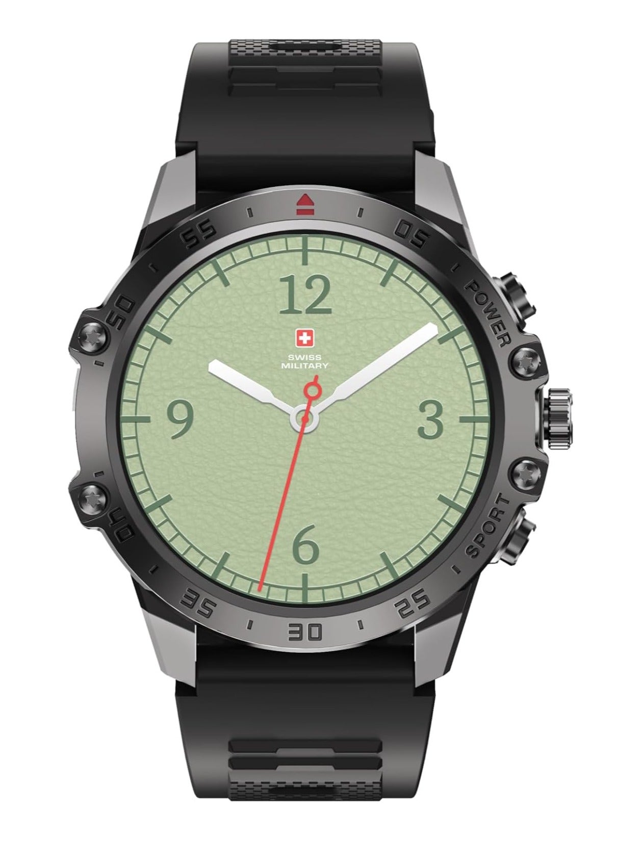 Swiss Military DOM5 Smartwatch 1.43" AMOLED, Bluetooth Calling, Multi Language, Health & Sports Tracking, Wireless Charging, 7 Days Battery, IP68, iOS/Android Compatible, Black Frame with Black Strap