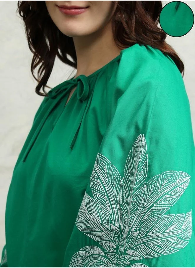 Tokyo Talkies Floral Print Balloon Sleeve Top with Tie-Up Neck