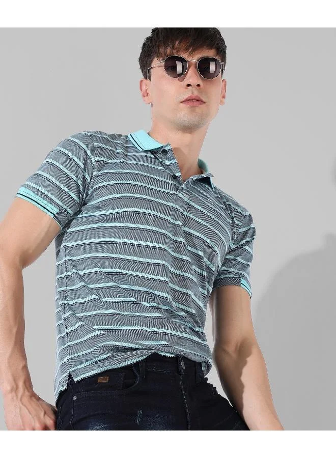 Men's Blue Striped Regular Fit Casual T-Shirt