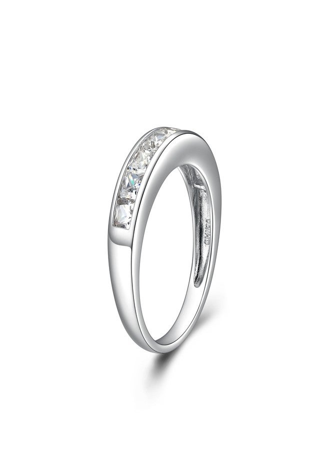 مورجان آند بايدج خواتم زفاف نسائية من مورغان آند بيج، مصنوعة من الفضة الإسترليني عيار 925 ومطلية بالبلاتين، بتصميم كلاسيكي مرصع بأحجار الزركونيا المكعبة بقصة برنسيس، قابلة للتكديس، مقاس 6. - Image 5