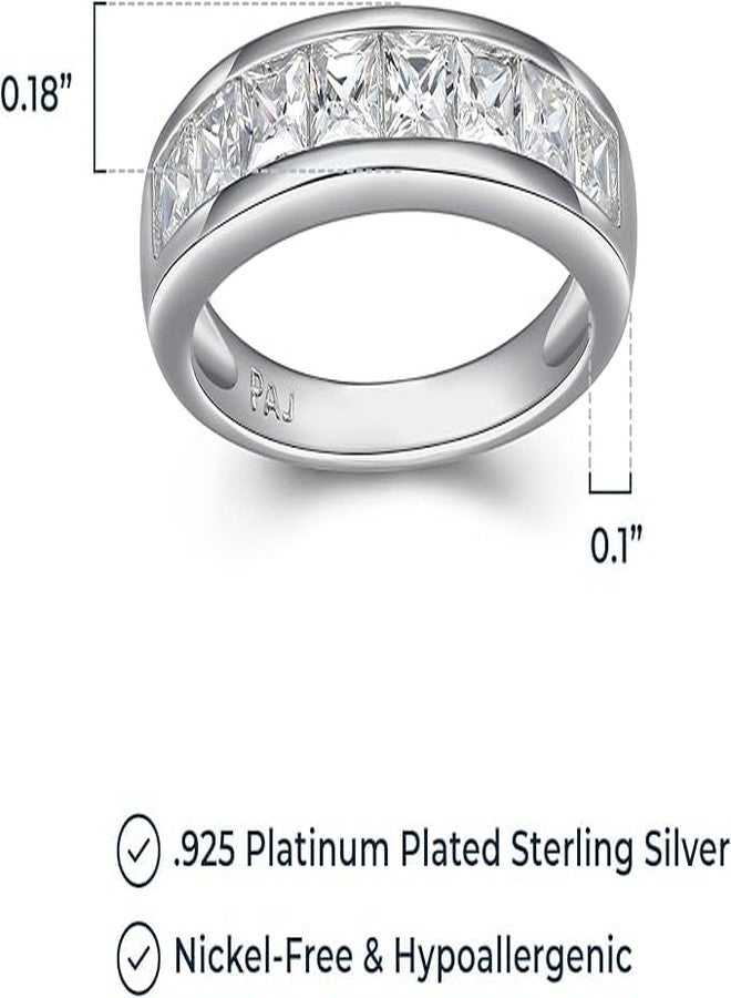 مورجان آند بايدج خواتم زفاف نسائية من مورغان آند بيج، مصنوعة من الفضة الإسترليني عيار 925 ومطلية بالبلاتين، بتصميم كلاسيكي مرصع بأحجار الزركونيا المكعبة بقصة برنسيس، قابلة للتكديس، مقاس 6. - Image 3