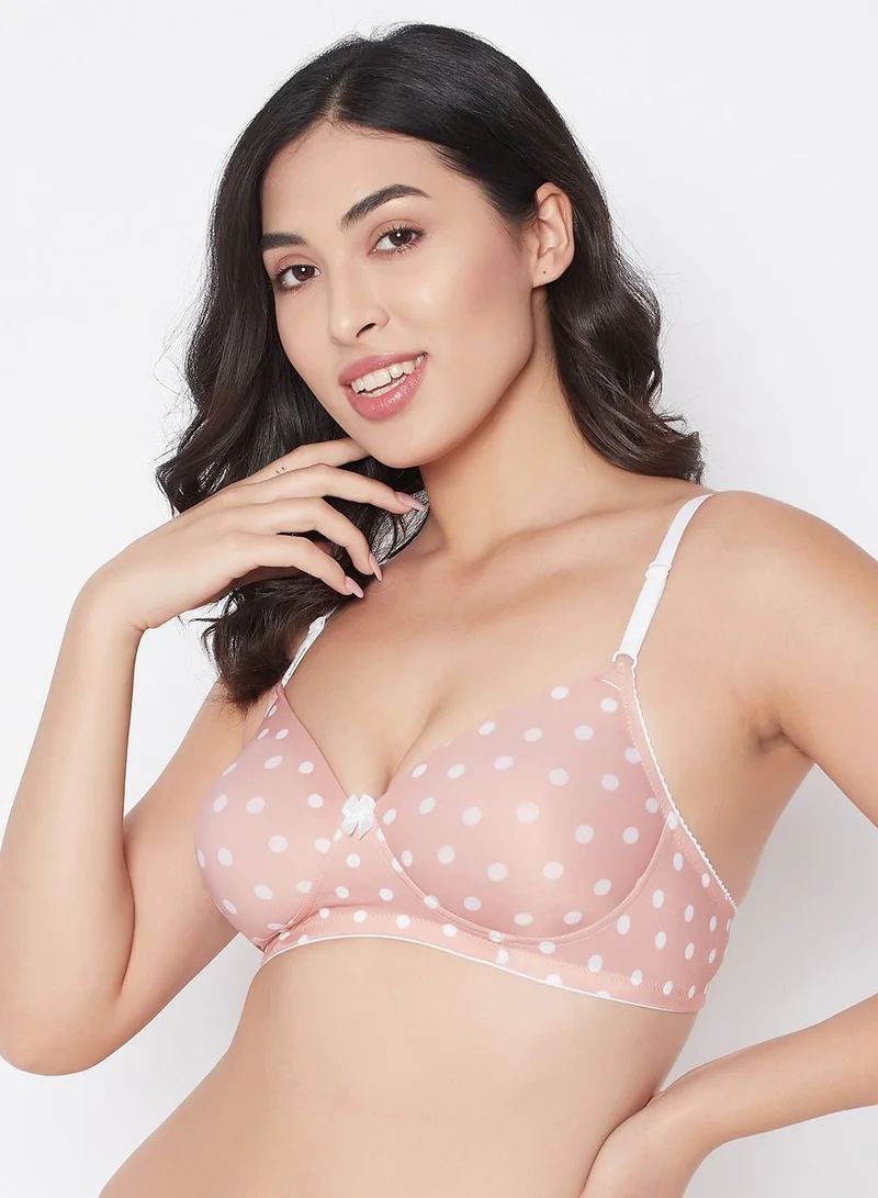 كلوفيا Clovia Padded Non-Wired Full Cup Polka Dot T-shirt Bra in Nude Colour