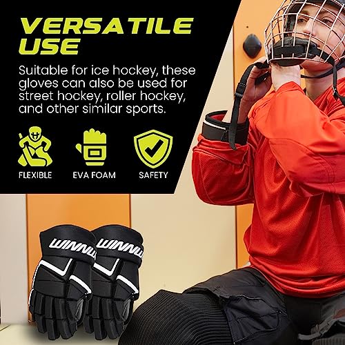 Winnwell AMP500 Ice Hockey Gloves - Durable & Lightweight Protective Equipment for Hockey Players for Youth, Junior & Senior (Black, 11") - Image 3