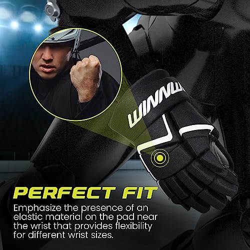 Winnwell AMP500 Ice Hockey Gloves - Durable & Lightweight Protective Equipment for Hockey Players for Youth, Junior & Senior (Black, 11") - Image 4