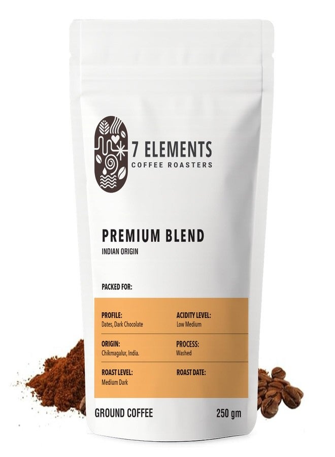 7 Elements Coffee Roasters Premium Blend Ground Coffee - 250 g (Pack of 1) | Medium-Dark Roast (French Press Grind) | Specialty Robusta & Arabica Coffee Grounds | AA Grade | Rich Flavorful Coffee - Image 1