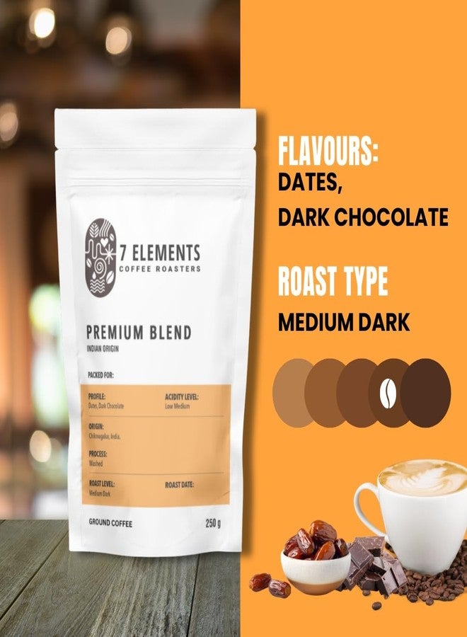 7 Elements Coffee Roasters Premium Blend Ground Coffee - 250 g (Pack of 1) | Medium-Dark Roast (French Press Grind) | Specialty Robusta & Arabica Coffee Grounds | AA Grade | Rich Flavorful Coffee - Image 2