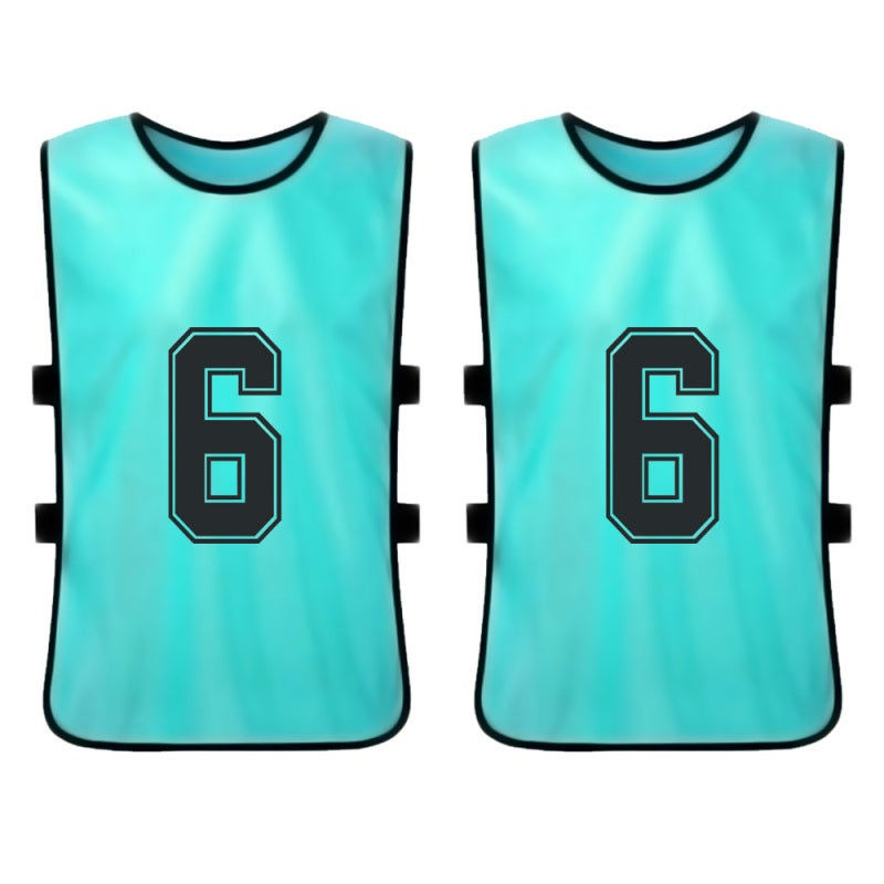 Kids Soccer Pinnies: 6pcs Lake Blue, Clear Front & Back Numbers, Bright Colorfast Fabric - Breathable Open Side Design, Soccer Scrimmage Vest for Youth Team Sports & Training - Image 3