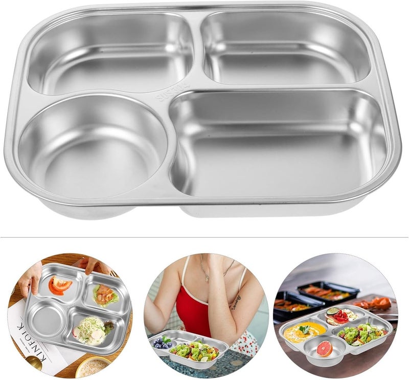 Hemoton Hemoton Stainless Steel Rectangular Food Divided Plates Tray 4 Sections Dinner Plates for AdultsPicky Eaters Campers and Portion Control - Image 4