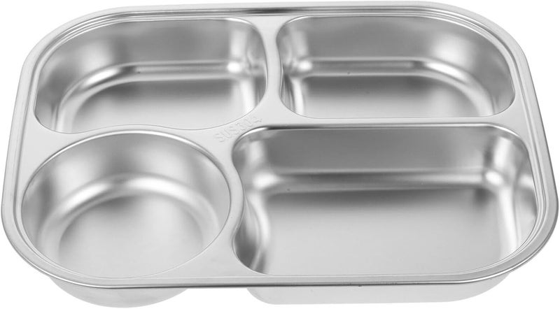 Hemoton Hemoton Stainless Steel Rectangular Food Divided Plates Tray 4 Sections Dinner Plates for AdultsPicky Eaters Campers and Portion Control - Image 1