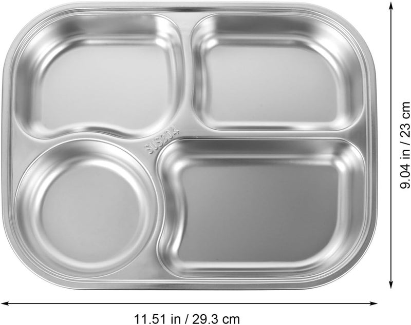 Hemoton Hemoton Stainless Steel Rectangular Food Divided Plates Tray 4 Sections Dinner Plates for AdultsPicky Eaters Campers and Portion Control - Image 2