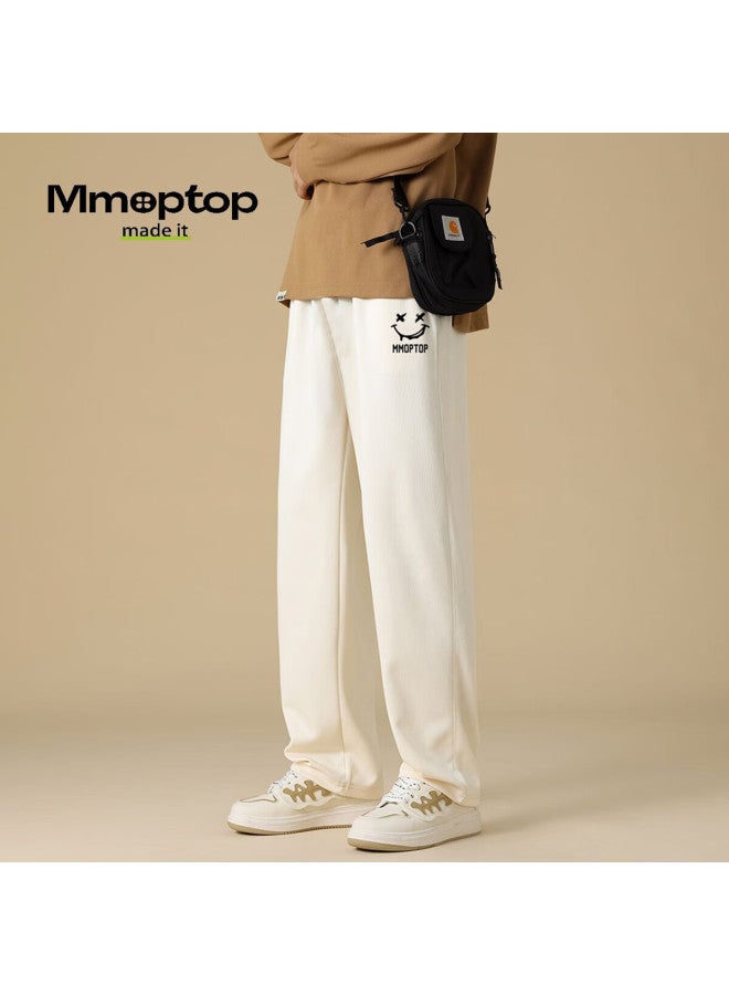 Mmoptop Men's Loose Wide Leg Casual Sports Pants With Brand Printed Long Trousers For Autumn And Winter K1447 Apricot M - Image 2