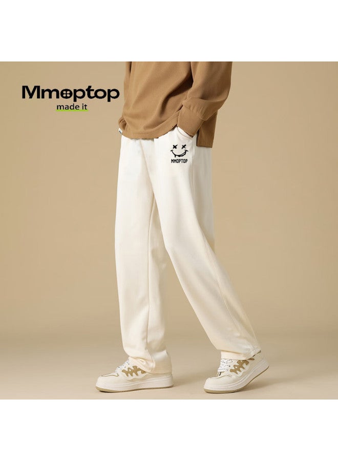 Mmoptop Men's Loose Wide Leg Casual Sports Pants With Brand Printed Long Trousers For Autumn And Winter K1447 Apricot M - Image 3