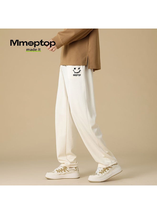 Mmoptop Men's Loose Wide Leg Casual Sports Pants With Brand Printed Long Trousers For Autumn And Winter K1447 Apricot M - Image 1