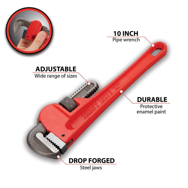 Performance Tool W1133-10B Heavy-Duty Adjustable Straight Pipe Wrench, 10-inch - Image 2