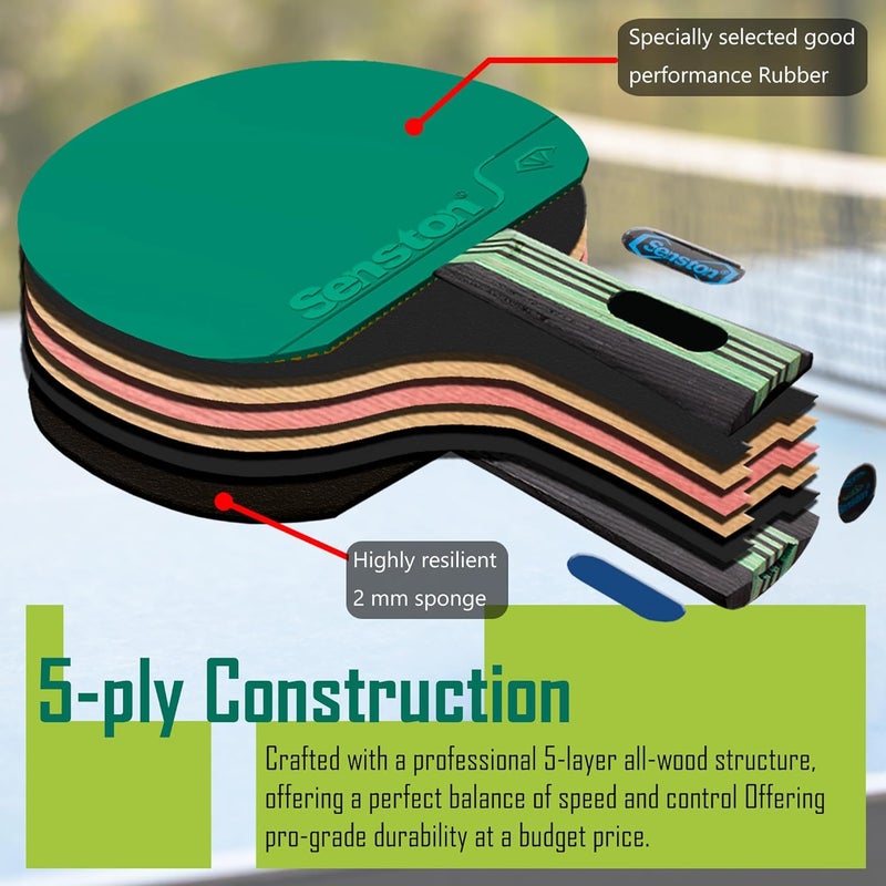 Senston Ping Pong Paddles Table Tennis Paddle, Ideal for Entertainment or Competition - Ping Pong Paddle Set with Balls - Image 2