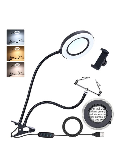 Magnifying Glass with Light and Stand, 10X Adjustable Flexible Gooseneck Magnifier with Clip, 3 Color Modes, Desk Desk Lamp for Reading Small Prints & Low Vision Seniors