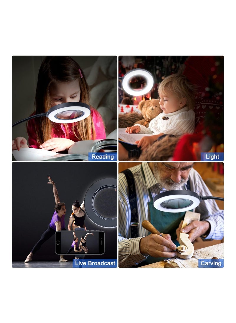 KASTWAVE - Magnifying Glass with Light and Stand, 10X Adjustable Flexible Gooseneck Magnifier with Clip, 3 Color Modes, Desk Desk Lamp for Reading Small Prints & Low Vision Seniors - Image 1