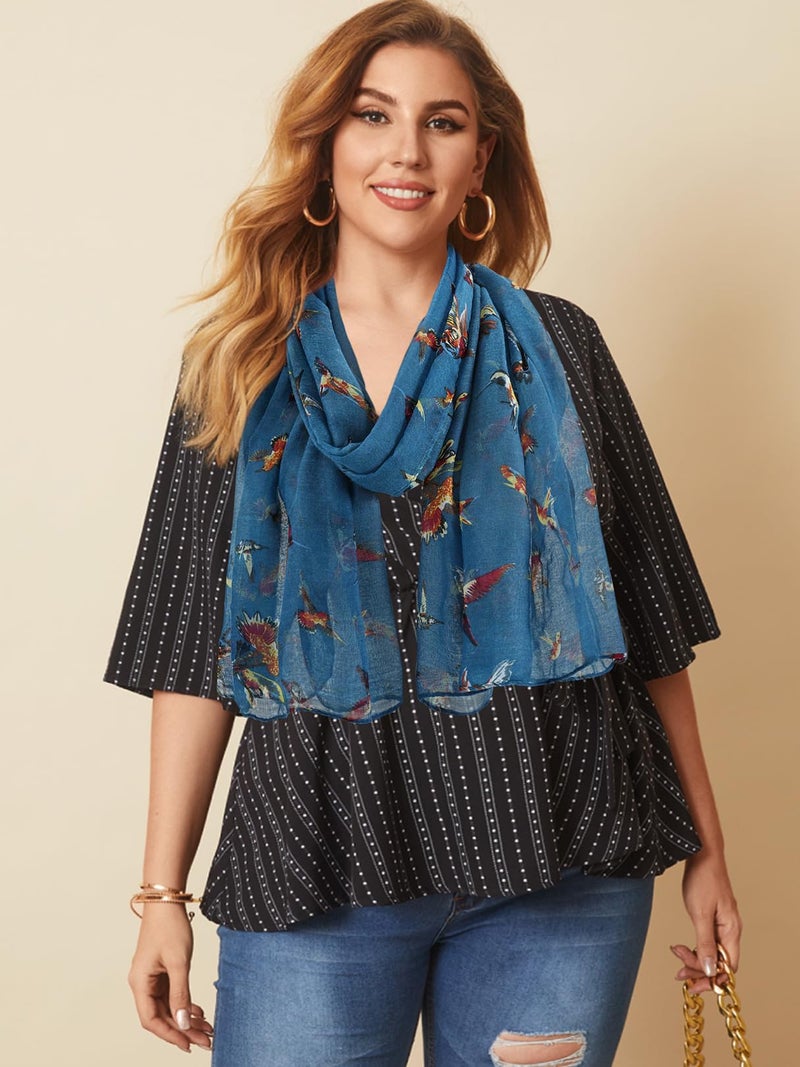 GERINLY وشاح جيرينلي على شكل طائر الطنان للنساء، لف خفيف حول الرقبة، شال كبير لمحبي الطيور، هدايا، وشاح شتوي (أزرق دنيم) - Image 5