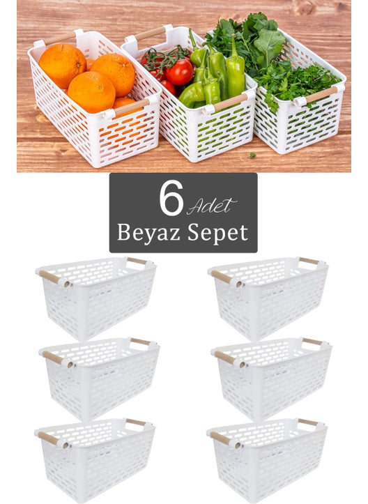 6 Multi-Purpose Organizer Basket with Handles - Cabinet and Refrigerator Organizer Basket-White