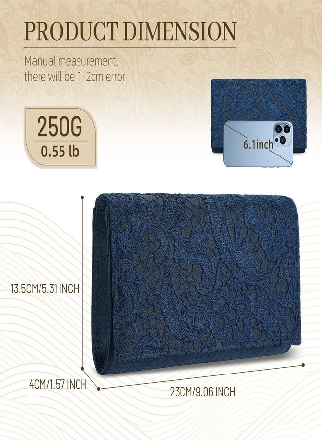 UBORSE Floral Lace Clutch Purses for Women Evening Handbag Envelope Clutch Bag Wedding Party Purses (Blue) - Image 2