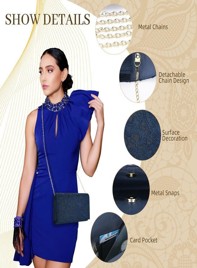 UBORSE Floral Lace Clutch Purses for Women Evening Handbag Envelope Clutch Bag Wedding Party Purses (Blue) - Image 4