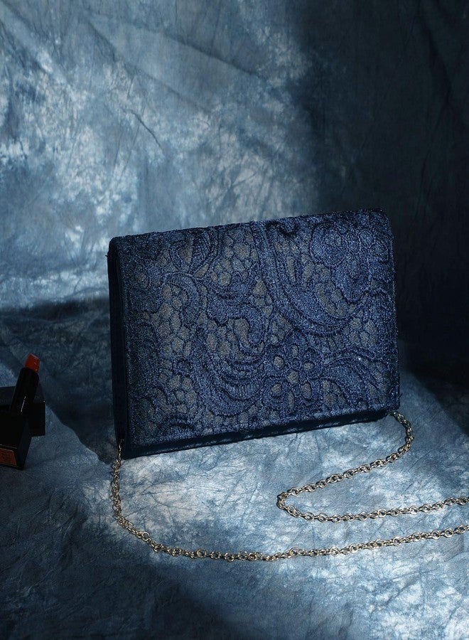 UBORSE Floral Lace Clutch Purses for Women Evening Handbag Envelope Clutch Bag Wedding Party Purses (Blue) - Image 5