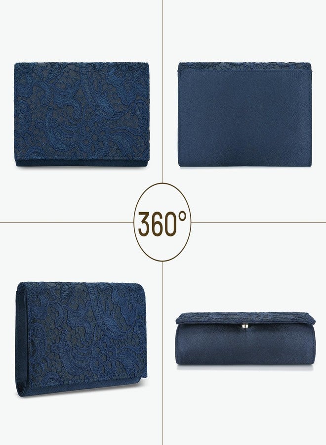 UBORSE Floral Lace Clutch Purses for Women Evening Handbag Envelope Clutch Bag Wedding Party Purses (Blue) - Image 3
