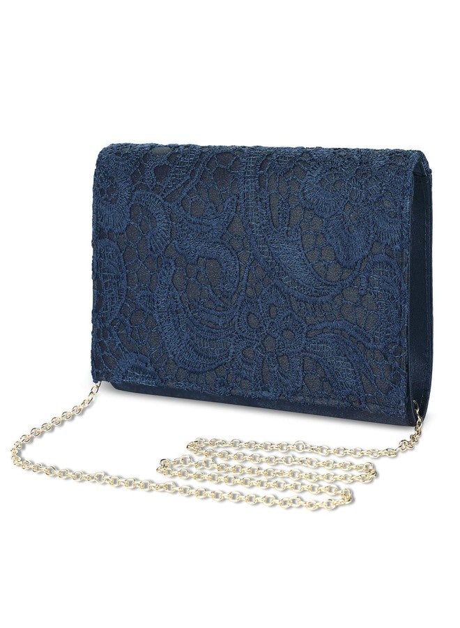 UBORSE Floral Lace Clutch Purses for Women Evening Handbag Envelope Clutch Bag Wedding Party Purses (Blue) - Image 1