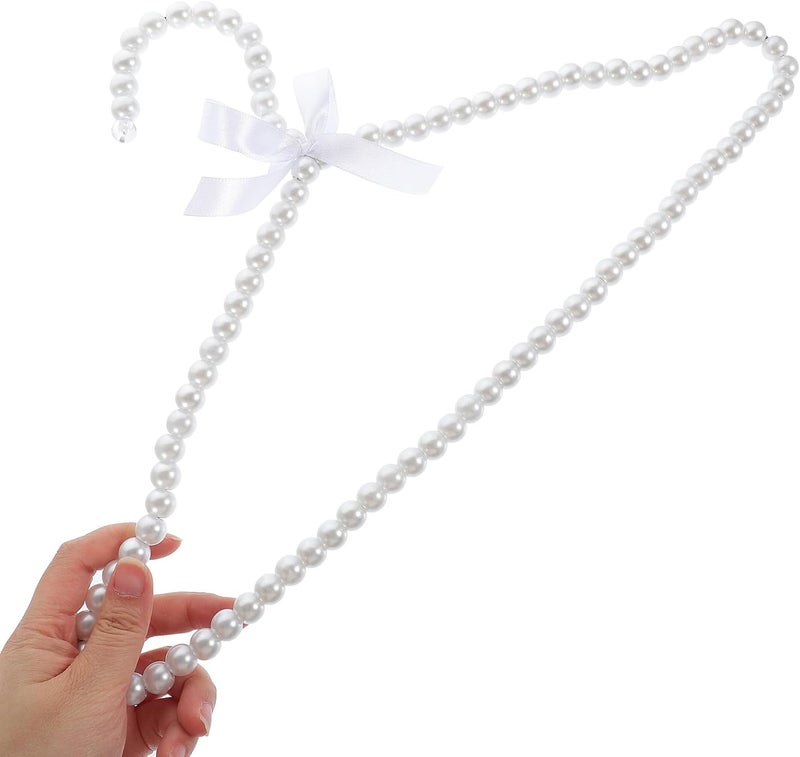 Garneck Pearl Bow Clothes Hangers 40cm Plastic Non-Slip Pant Hanger White Adult Shoulder Style 4pcs Wedding Dress Organizer - Image 4
